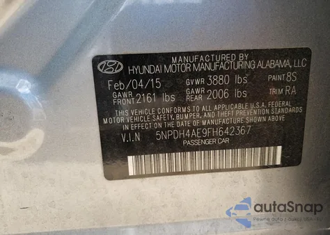 2015 Hyundai Elantra Se from USA, damaged, VIN 5NPDH4AE9FH642367